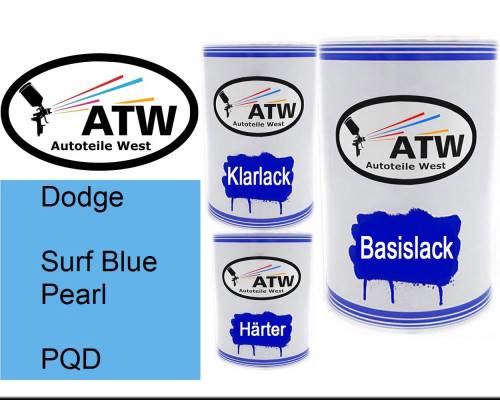 Dodge, Surf Blue Pearl, PQD: 500ml Lackdose + 500ml Klarlack + 250ml Härter - Set, von ATW Autoteile West.
